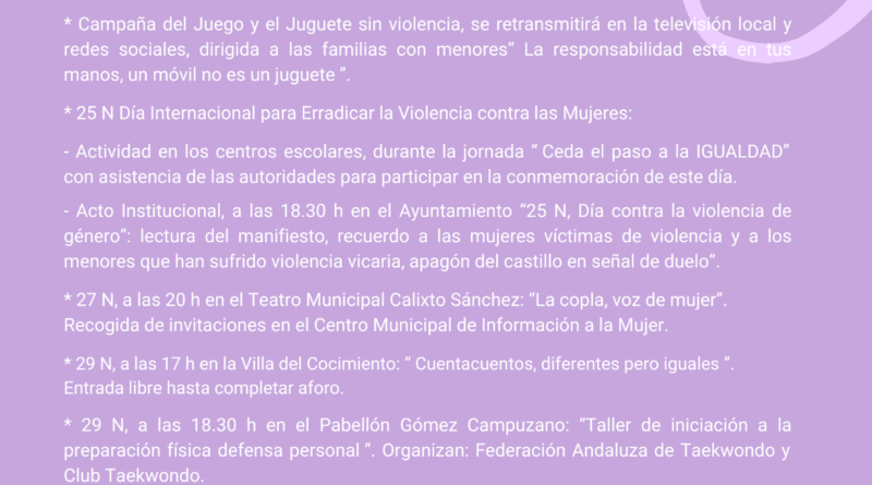 Actos de la Jornada del 25N: Día Internacional Contra la Violencia a la Mujer en Mairena del Alcor