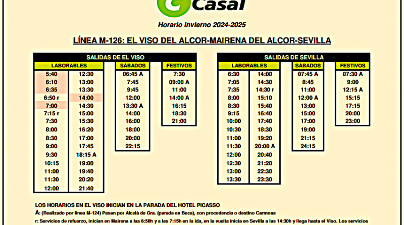 Horario de Invierno del Servicio de Autobuses Metropolitano