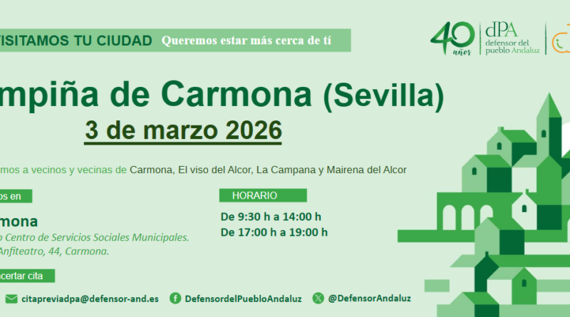 El Defensor del Pueblo Andaluz visitará Carmona este próximo martes día 3